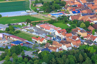Aerial view of Autohaus Frey GmbH & Co.KG in Minfeld in the state Rhineland-Palatinate, Germany