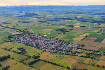 Aerial photograpy of Village overview from the southeast in Minfeld in the state Rhineland-Palatinate, Germany