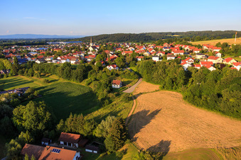 Aerial view of At Hochfeld in Mamming in the state Bavaria, Germany
