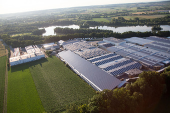 Aerial view of IKL Isarkrone Transport and Logistics in Mamming in the state Bavaria, Germany