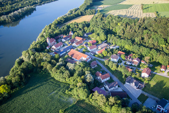 Village on the river bank areas of the river Isar in Usterling in the state Bavaria, Germany