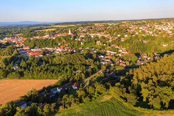 Aerial view of City view from the west in the district Zanklau in Landau an der Isar in the state Bavaria, Germany