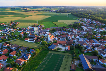 Aerial view of Village view on the Isar from the east in Oberpöring in the state Bavaria, Germany
