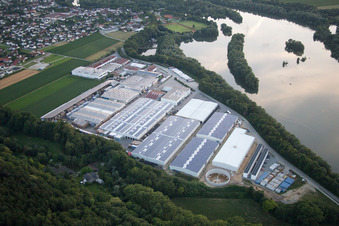 Aerial view of Benkhauser Straße industrial area in Mamming in the state Bavaria, Germany