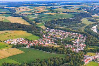 Aerial view of Village view on the Isar from the northeast in Gottfrieding in the state Bavaria, Germany