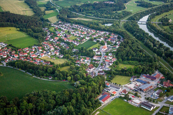 Village on the river bank areas of the river Isar in Gottfrieding in the state Bavaria, Germany