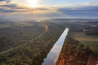 Aerial view of Course of the Isar and nature reserve Isaraltwasser and Brennen area at Mamming in Mamming in the state Bavaria, Germany