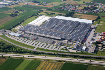 Oblique view of Building and production halls on the premises of BMW facility in Dingolfing in the state Bavaria