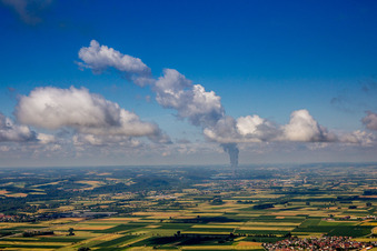 Steam column of nuclear power plant Isar in Essenbach in the state Bavaria, Germany