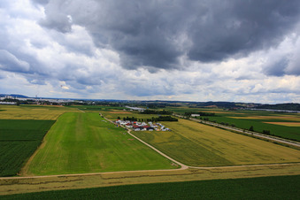 Aerial view of Runway of airport Dingolfing in the district Höll in Dingolfing in the state Bavaria, Germany