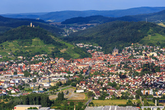 City view on the edge of the Odenwald from the west below the Starkenburg in Heppenheim in the state Hesse, Germany