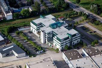 Building and production halls on the premises of Lindorff Deutschland in Heppenheim (Bergstrasse) in the state Hesse, Germany