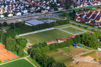 Sports field on Dr.-Werner-Freyberg-Straße in Laudenbach in the state Baden-Wuerttemberg, Germany