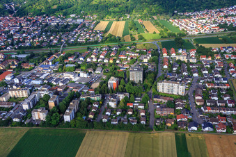 Apartment blocks on Gutenbergstraße and Thomastr in Hemsbach in the state Baden-Wuerttemberg, Germany