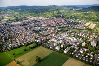 Village - view on the edge of agricultural fields and farmland in Hemsbach in the state Baden-Wurttemberg, Germany