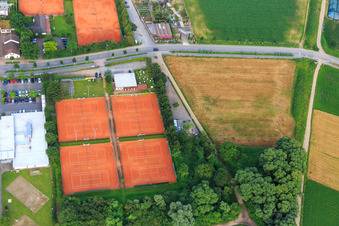 Tennis courts on both sides of Waildallee from TV Grün-Weiss Weinheim 1970 eV or Tennisclub Lützelsachsen as well as Tennishalle Lehr in Weinheim in the state Baden-Wuerttemberg, Germany
