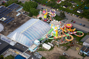 Aerial view of Giant water slide at Miramar in the district Lützelsachsen in Weinheim in the state Baden-Wuerttemberg, Germany