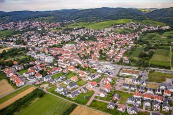 Town View of the streets and houses of the residential areas in the district Grosssachsen in Hirschberg an der Bergstrasse in the state Baden-Wurttemberg, Germany
