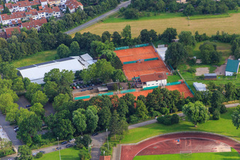 Tennis courts and tennis hall of the Tennisclub Schriesheim eV in Schriesheim in the state Baden-Wuerttemberg, Germany