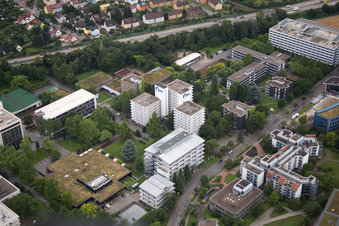 Aerial view of Building complex of the university SRH in the district Wieblingen in Heidelberg in the state Baden-Wurttemberg, Germany