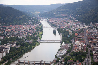 Aerial view of Neckar and Neuenheim in the district Neuenheim in Heidelberg in the state Baden-Wuerttemberg, Germany