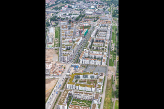 Aerial view of District Bahnstadt in Heidelberg in the state Baden-Wuerttemberg, Germany