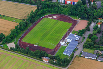 Aerial view of ASV sports field in Eppelheim in the state Baden-Wuerttemberg, Germany