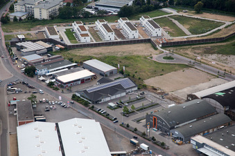 Aerial photograpy of ALDI, Görtz, DM in Brühl in the state Baden-Wuerttemberg, Germany