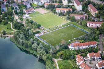 Sports grounds and football pitch von SV Rot-Weiss on Rheinauer See in the district Rheinau in Mannheim in the state Baden-Wurttemberg, Germany