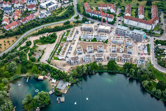 Aerial view of New development area Alterseestraße on Lake Rheinau in the district Rheinau in Mannheim in the state Baden-Wuerttemberg, Germany