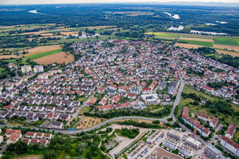 Aerial view of District Rohrhof in Brühl in the state Baden-Wuerttemberg, Germany