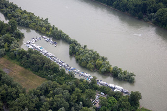 Aerial view of Marina in the district Rheinau in Mannheim in the state Baden-Wuerttemberg, Germany