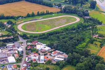 Aerial view of Sand track race track of the Motorsport Club Altrip eV in Altrip in the state Rhineland-Palatinate, Germany