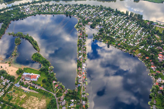 Middle path between Swan Pond and Adria Pond in the Blue Adriatic recreation area in Altrip in the state Rhineland-Palatinate, Germany