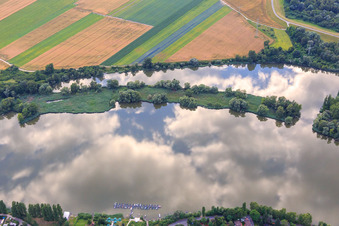 Oblique view of Boat mooring of the SAV Altrip on the Neuhofener Altrhein in Altrip in the state Rhineland-Palatinate, Germany