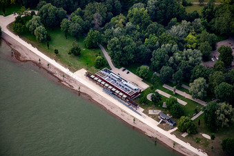 Aerial photograpy of Rhine beach in the district Niederfeld in Mannheim in the state Baden-Wuerttemberg, Germany