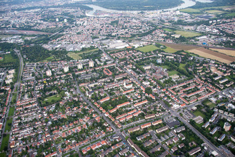 Aerial photograpy of District Gartenstadt in Ludwigshafen am Rhein in the state Rhineland-Palatinate, Germany