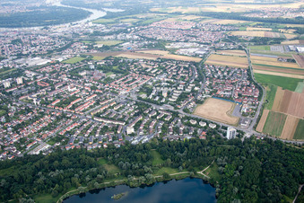 District Gartenstadt in Ludwigshafen am Rhein in the state Rhineland-Palatinate, Germany from above
