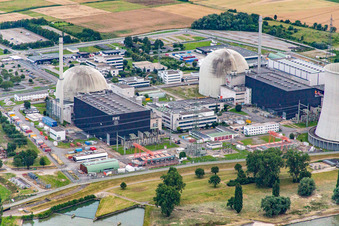 Drone recording of Nuclear power plant in the district Wattenheim in Biblis in the state Hesse, Germany