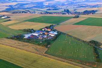 Small area at the airfield with motorcycle and technology museum and Agrinova GmbH in Quirnheim in the state Rhineland-Palatinate, Germany