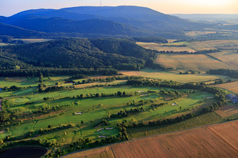 Golf course of the Golfclub am Donnersberg eV in Imsbach in the state Rhineland-Palatinate, Germany seen from above