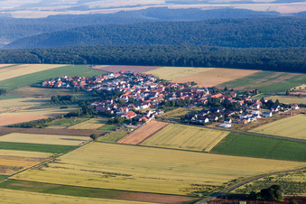 Village - view on the edge of agricultural fields and farmland in Orbis in the state Rhineland-Palatinate, Germany