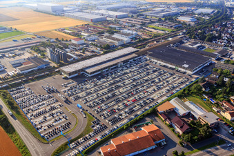 Aerial view of Frankenbach Automobil Logistik GmbH in Biebesheim am Rhein in the state Hesse, Germany