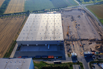 Expansion construction site for Trans Service Team GmbH on Albert-Einstein-Straße in Biebesheim am Rhein in the state Hesse, Germany