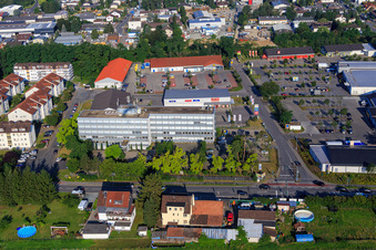 Industrial area in the Pfarrtanne with Woolworth and Demeter-Felderzeugnisse GmbH in the district Sandwiese in Alsbach-Hähnlein in the state Hesse, Germany