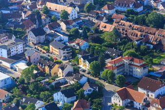 Aerial view of ABM Apartment House Holiday Apartments in Bahnhofstr in Zwingenberg in the state Hesse, Germany