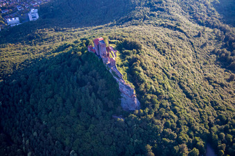 Trifels Castle in Annweiler am Trifels in the state Rhineland-Palatinate, Germany from the drone perspective