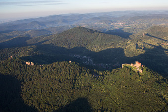 Aerial view of Trifels Castle in Annweiler am Trifels in the state Rhineland-Palatinate, Germany