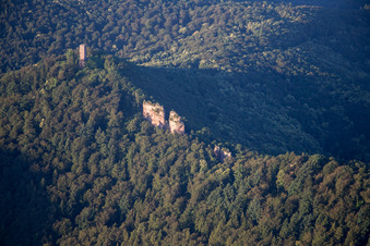 Trifels Castle in Annweiler am Trifels in the state Rhineland-Palatinate, Germany out of the air