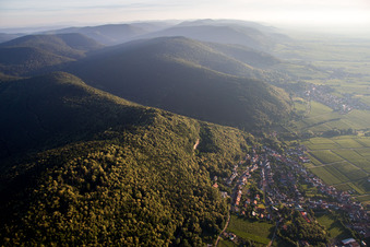 Aerial view of Village - view on the edge of wine yards in Frankweiler in the state Rhineland-Palatinate, Germany